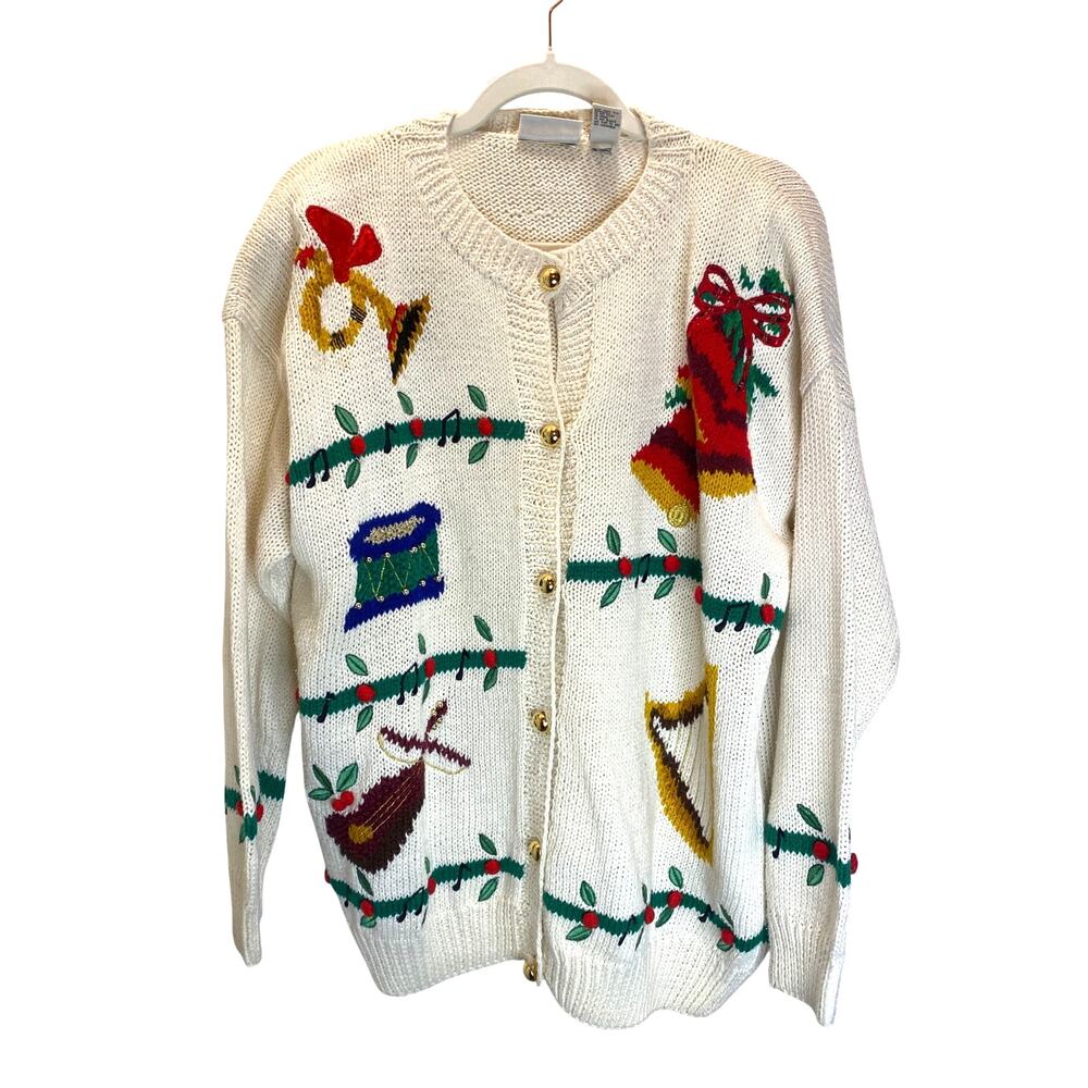 VINTAGE X Essential Elements Christmas Holiday Drummer Holly Knit Sweater XL